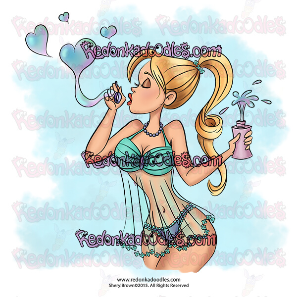 Bubblicious Babe Digital Stamp For Cardmaking