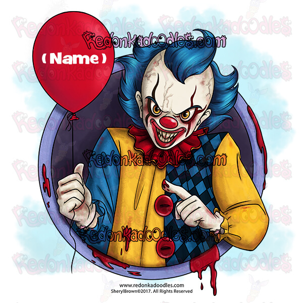 Creepy Clown Digital Stamp For Greeting Cards
