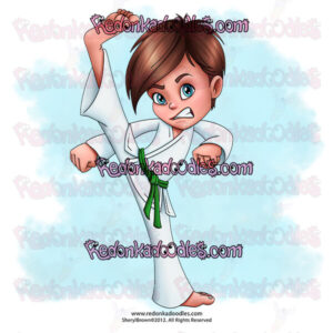 Karate Kick Boy - Digital Stamp - Redonkadoodles